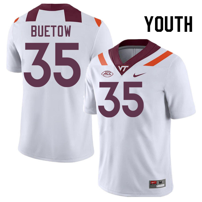 Youth #35 John Buetow Virginia Tech Hokies College Football Jerseys Stitched-White